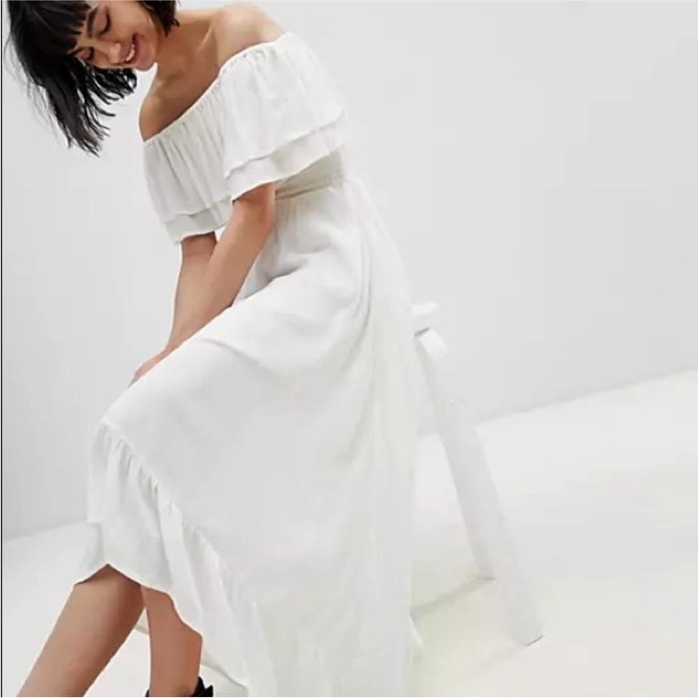 NWT! River Island Bardot Maxi Midi Dress with Asymmetrical Hem-white US 4 (UK 8)